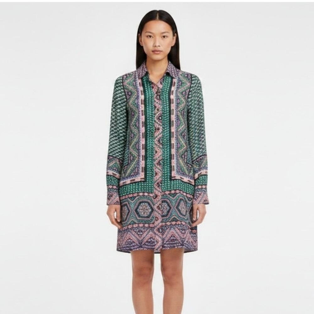 Maeve Anthropologie Casablanca Silk Shirt Tunic Dress 4P Boho